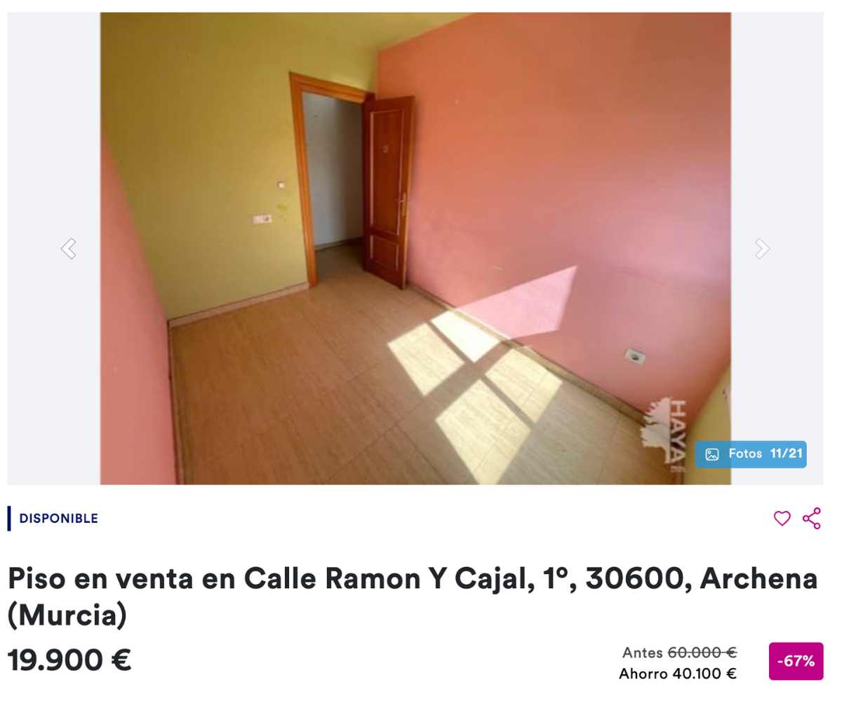 Piso en venta en Archena (Murcia) por un precio de 19.900 euros