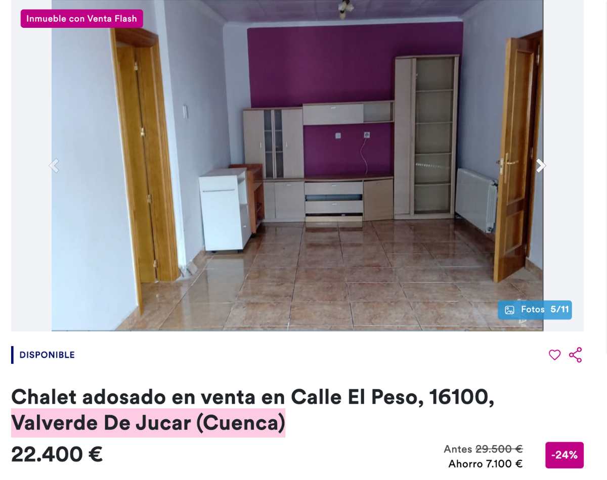 Chalet adosado en venta en Valverde de Júcar (Cuenca) por un precio de 22.400 euros