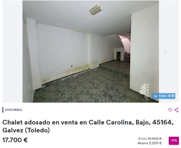 Chalet en venta en Gálvez por 17.700 euros 