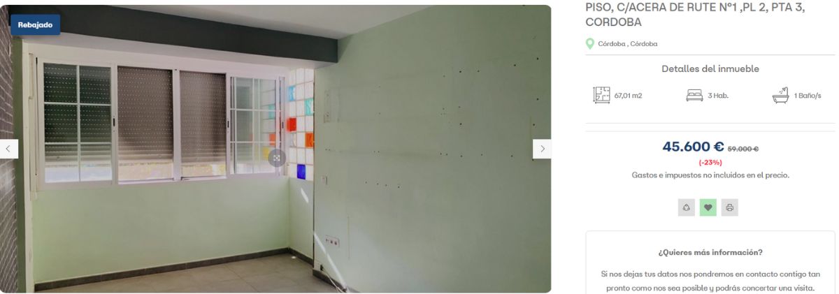 Piso en venta por 45.600 euros