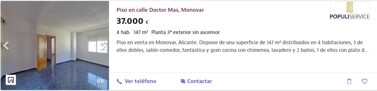 Piso en venta en Monovar, por un precio de 37.000 euros 