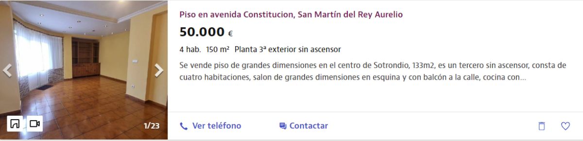 Piso en venta en San Martín del Rey Aurelio, por un precio de 50.000 euros 