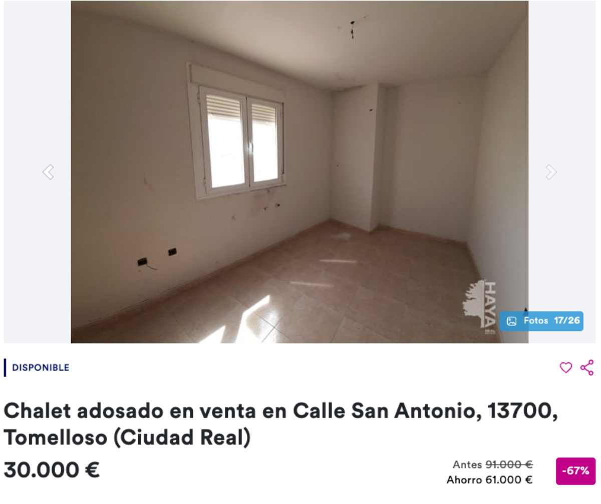 Chalet adosado en Tomelloso por un precio de 30.000 euros