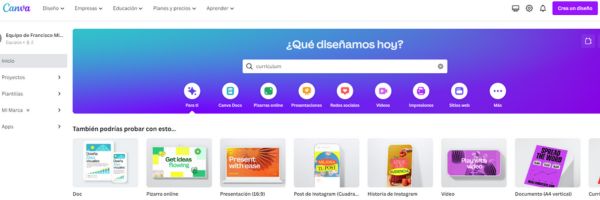 Buscar plantillas en Canva