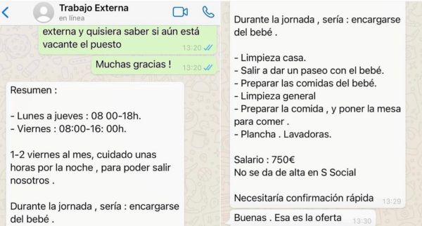 Oferta de empleo indignante a una empleada de hogar