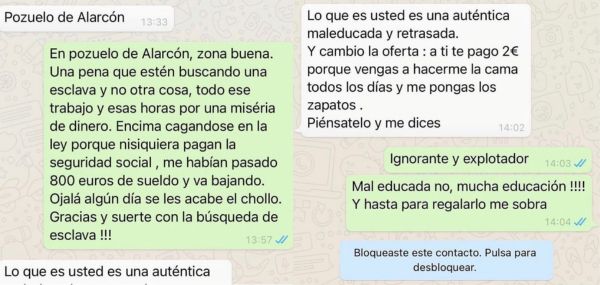Respuesta de empleada de hogar a una oferta laboral precaria