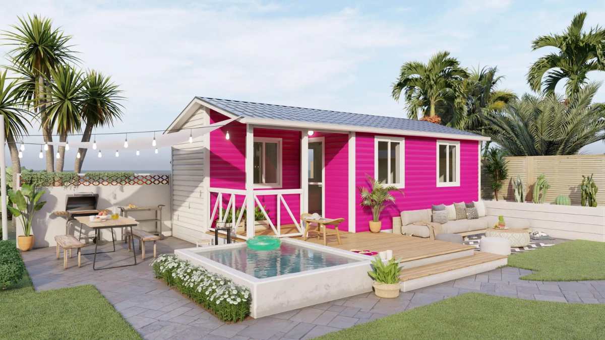 Exterior rosa casa prefabricada living