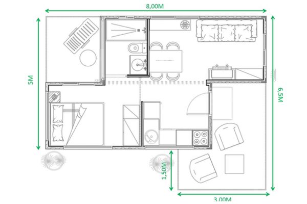 Plano casa prefabricada Cubic 30