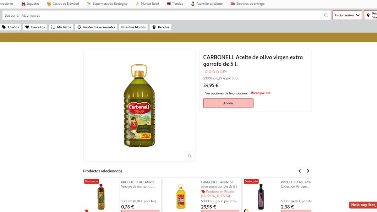 Oferta de aceite de oliva Alcampo