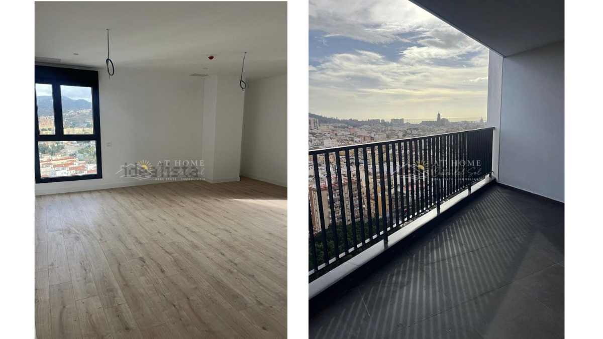 Salón y vistas de la terraza piso de alquiler Málaga