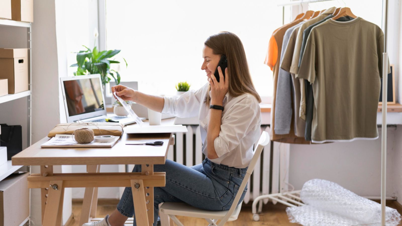 Trabajadora autonoma revisa facturas