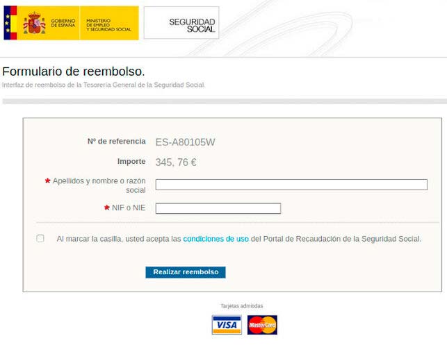 Página fraudulenta que replica la de la Seguridad Social