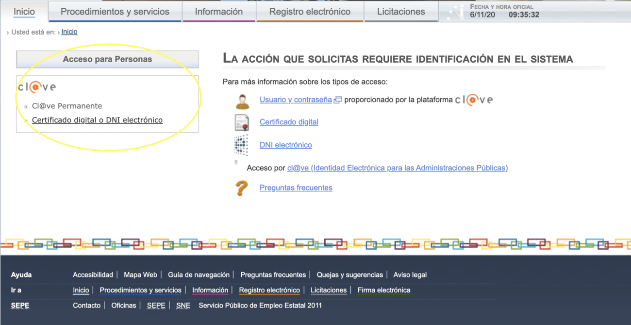 web del SEPE para solicitar la prestación por desempleo