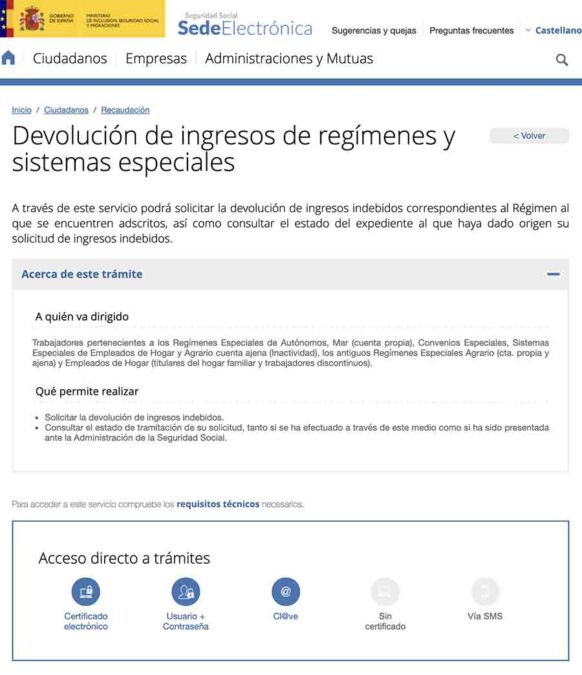 Devolución ingresos indebidos a la seguridad social