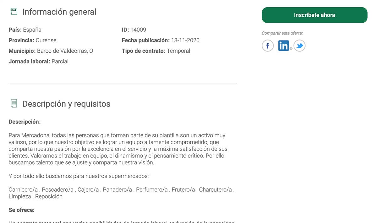 ofertas trabajo Mercadona noviembre