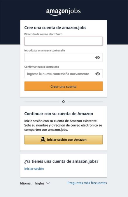 Registro en amazonjobs