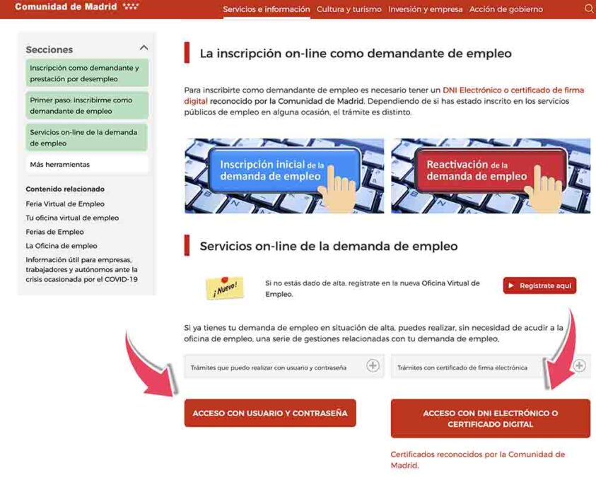apuntarse y pedir el paro en Madrid