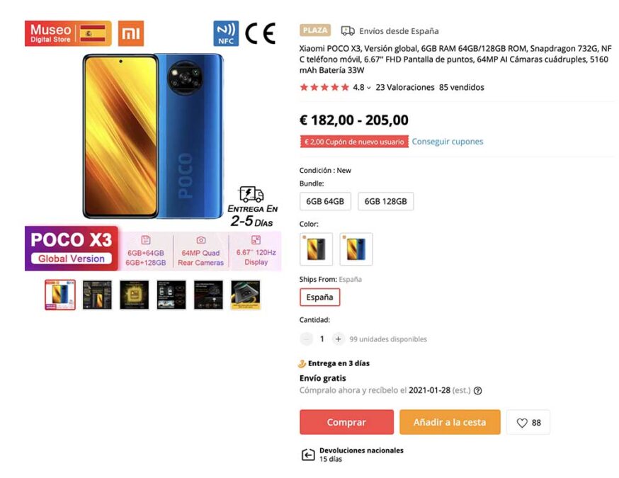 Xiami POCO x3 NFC a precio histórico