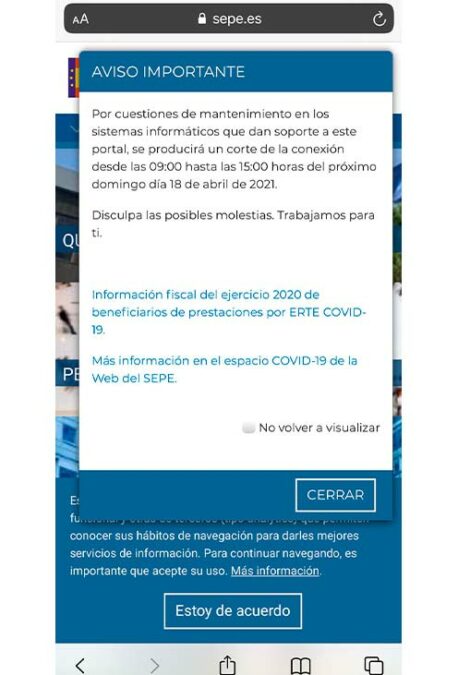 aviso del sepe sobre la caida por el ciberataque